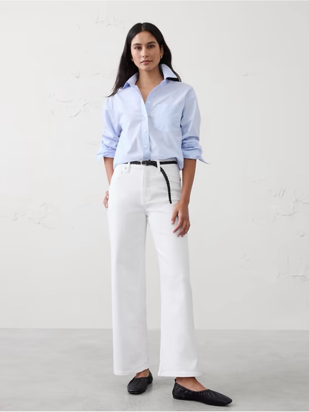 Banana Republic Premium Denim High-Rise Wide-Leg Crop White Jeans 28